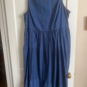 Blue Sleeveless Dress with Eyelet Detail
